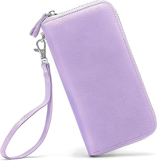 Moflycom Womens Wallet RFID Blocking Genuine Leather Zip Around Wallet Clutch Wristlet Travel Long Purse for Women