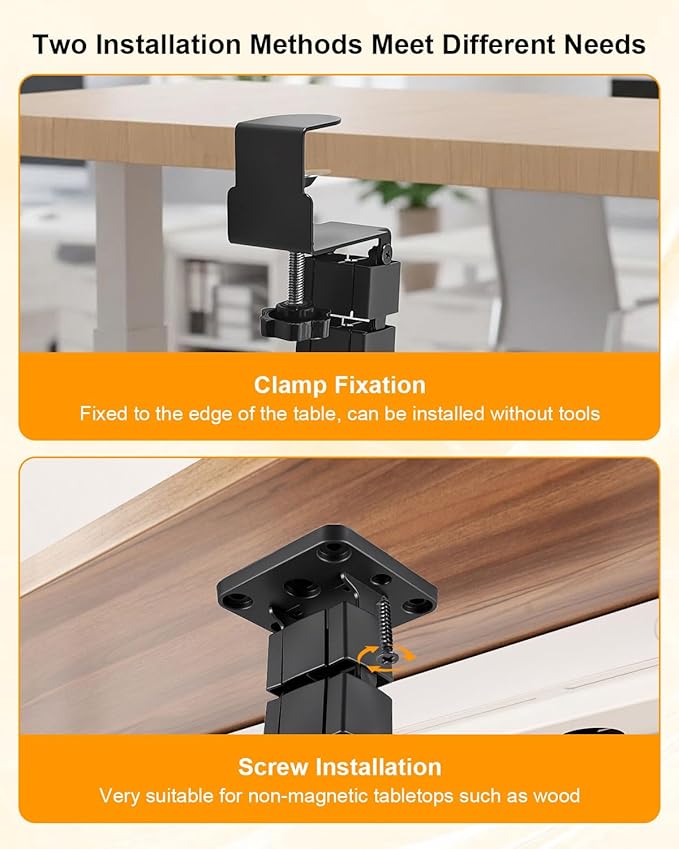 No Drill Clamp-On Under Desk Cable Management Kit, Adjustable Vertebrae Cord Organizer, Flexible Under Desk Wire Management for Standing Desk, Black