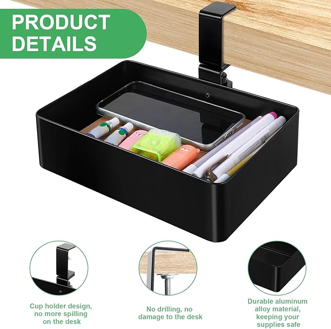 Under Desk Metal Drawer, Under Desk Drawer Organizer, 360° Swivel Hidden Under Desk Storage Drawers Slide out, No Drill Desk Pencil Drawer Organizer Tray for Home Office Storage