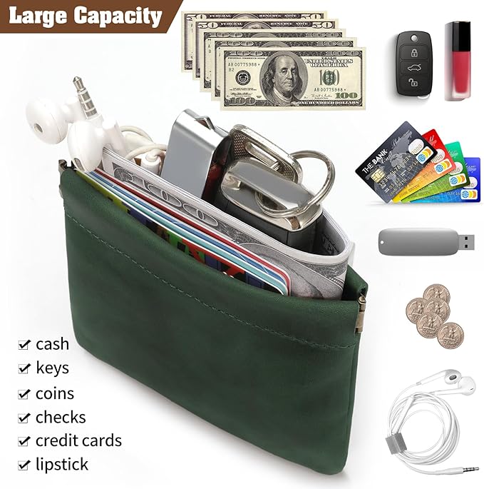 Jack&Chris Mini Coin Purse, Genuine Leather Small Coin Wallet, Leather Squeeze Coin Purse Pouch Change Holder For Men & Women, JC309