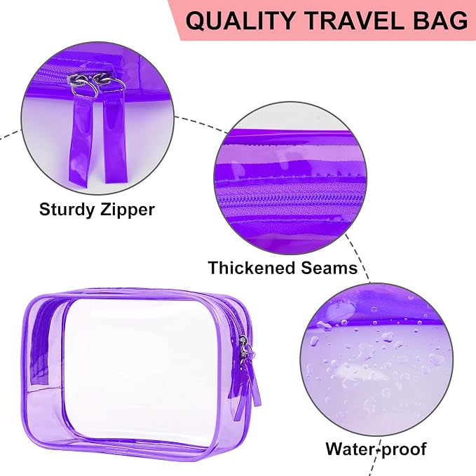 PLULON 6 Pack Clear Toiletry Bags, TSA Approved Clear Makeup Bag Quart Size Travel Bag Pouches Portable Cosmetic Bag for Traveling Men Women - Mixed Color