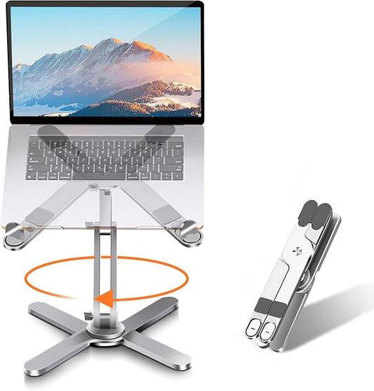 Moallia N86 360 Rotating Laptop Stand, Adjustable Height & Angle, Ergonomic Metal Riser for Desk Collaborative Work, Fully Foldable for Easy Storage, Fits All MacBook & Laptops up to 16 inches, Silver