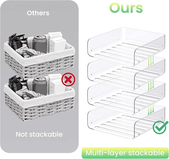 Tomorotec Desk Letter Tray Set, A4 Size Clear PET Stackable Document Organizer Office Desktop File Paper Holder Book Storage Rack Side Load Anti-Skid Stacking Support Convex Bottom (2X Portrait)