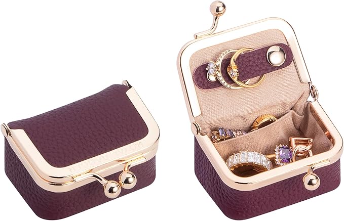 Royal Bagger Genuine Leather Mini Jewelry Women's Coin Purse Solid Color Kiss Lock Change Pouch Casual Style Small Storage Bag for Women 1894 (Wine Purple)