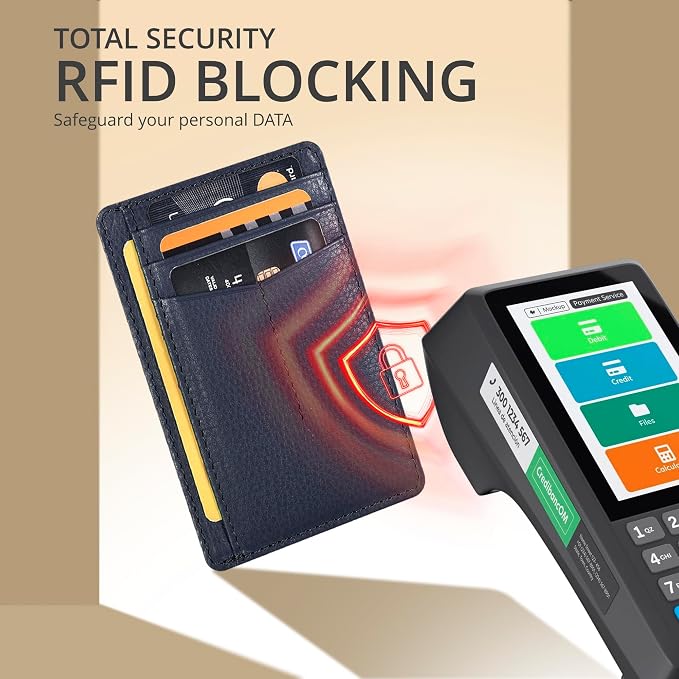 Oak Leathers Leather Slim Minimalist Wallet for Men & Women RFID Front Pocket Leather Card Holder Wallets (Nappa Navy)