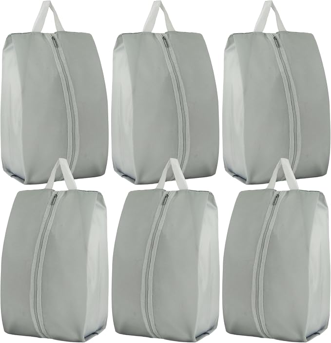 6pcs Portable Shoe Organizer, Travel Pouches with Zipper, Golf Shoe Bags, Clothes Bags, Soccer Cleats Bag Shoe Pouch for Gym, Waterproof, Odor-Resistant (Grey)