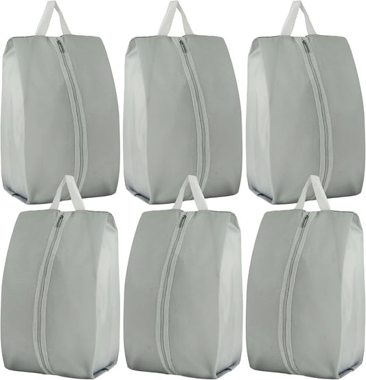 6pcs Portable Shoe Organizer, Travel Pouches with Zipper, Golf Shoe Bags, Clothes Bags, Soccer Cleats Bag Shoe Pouch for Gym, Waterproof, Odor-Resistant (Grey)