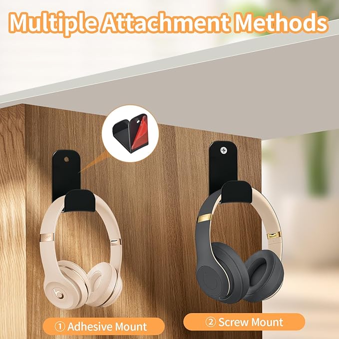 Wall Mount Headphone Stand, 1-Pack Adhesive & Screw Headphone Holder with Rubber Pad, Sticky Headset Hook Hanger for Gaming Desk or Wall, Universal Headset Organizer Accessory