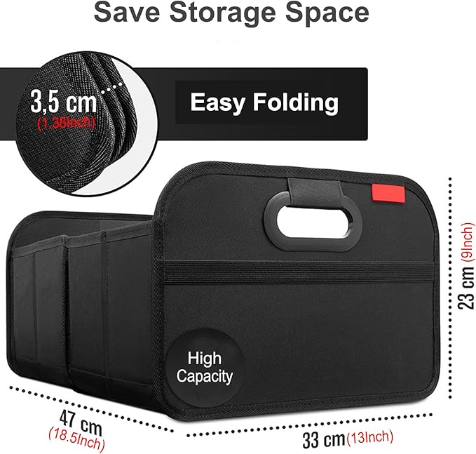 ANIS·KEAAR New Car Trunk Organizer & Car Storage organizer | Collapsible 2-Compartment | Waterproof Oxford | Universal for Cars/SUVs (Black)