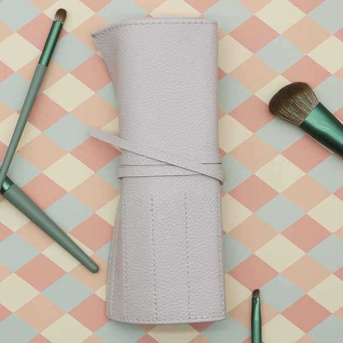 Bird&Fish Makeup Brush Case Travel, makeup brush case roll up,brush holder makeup,Holder Organizer Brushes Pouch Cosmetic Bag for Travel，Rolling Bag Storage Case PU Leather