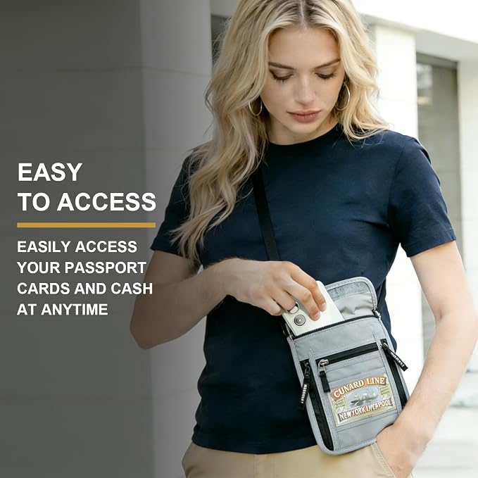 Travel Neck Wallet with RFID Blocking & Passport Holder - Large Capacity Hidden Pouch for Phone, Cash, Cards, ID | Slim Fit, Anti-Theft Organizer for Airports, Sightseeing