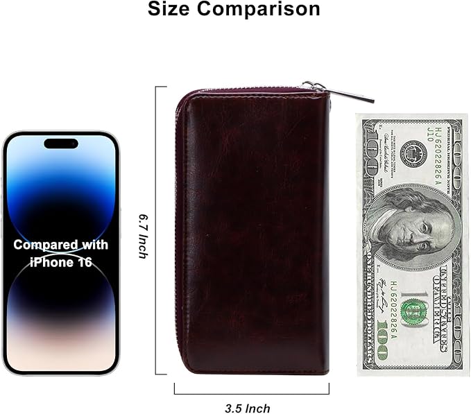 Cellphone Wallet for Women Dual Zipper Long Purse with Removable Wristlet