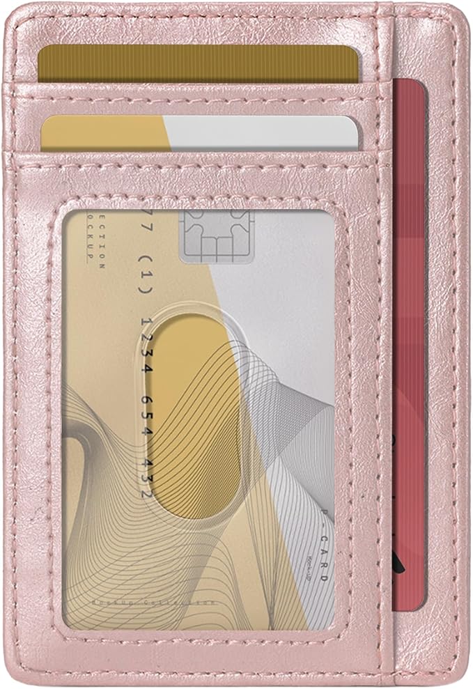 Hoewina Slim Wallet for Men, Credit Card Holder Wallet, Minimalist Design - RFID Blocking Front Pocket Leather Thin Wallet for Men and Women(Rose Gold)