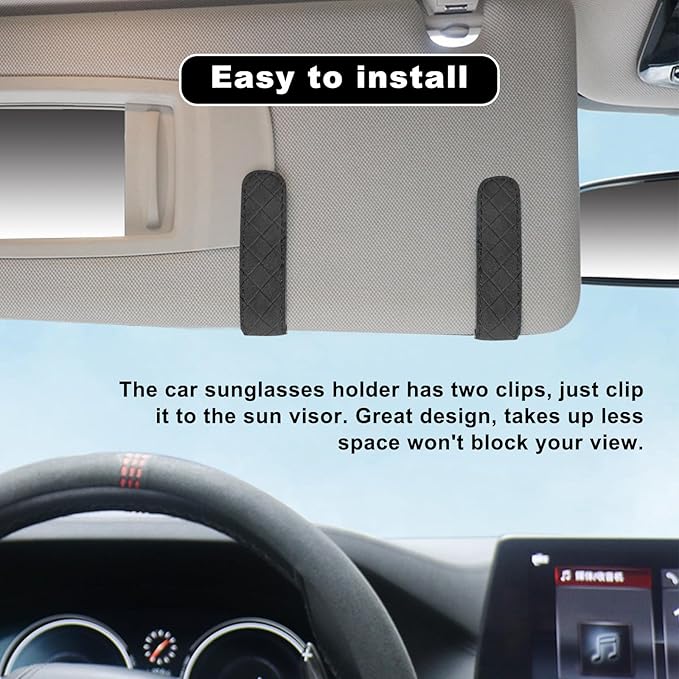 Sunglasses Holder for Car Visor, Auto Soft Leather Glasses Case with Magnetic Clips, Car Sun Visor Eyeglasses Holder Protective Box, Universal Interior Car Accessories (Black)