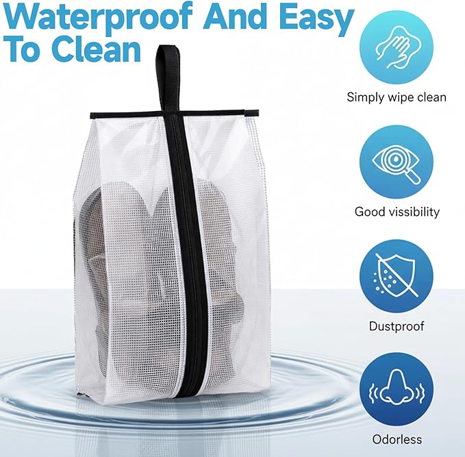 Shoe Bags for Travel 4 PCS Large Travel Shoe Bag Clear Gym Shoes Bag with Zipper Waterproof Golf Shoes Dust Bags with Handle for Man and Women (Black & Gray)
