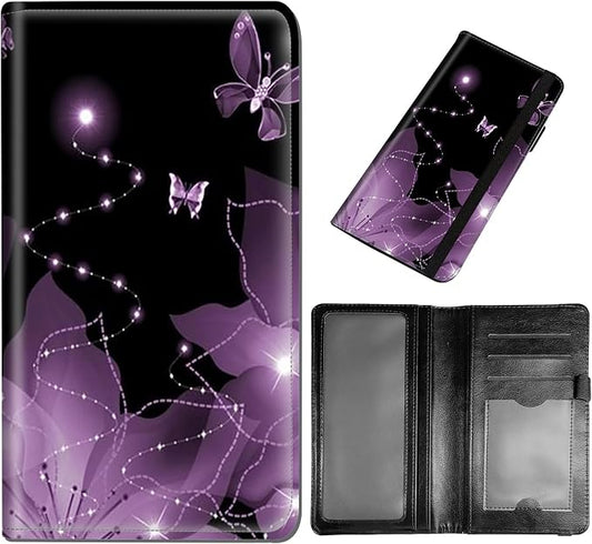 DEGDFSGR Checkbook Cover - Premium Leather Standard Duplicate Register Check Card Book Holder Wallet with RFID Blocking Function for Girl Men Women, Purple Flower