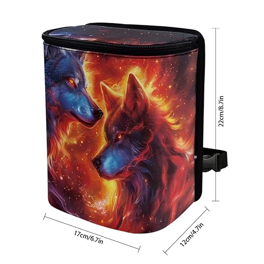 Biyejit Fire Wolf Car Trash Can with Lid Hanging Automotive Trash Bag Leak-Proof Portable Car Garbage Bin Car Accessories Interior Car Organizer