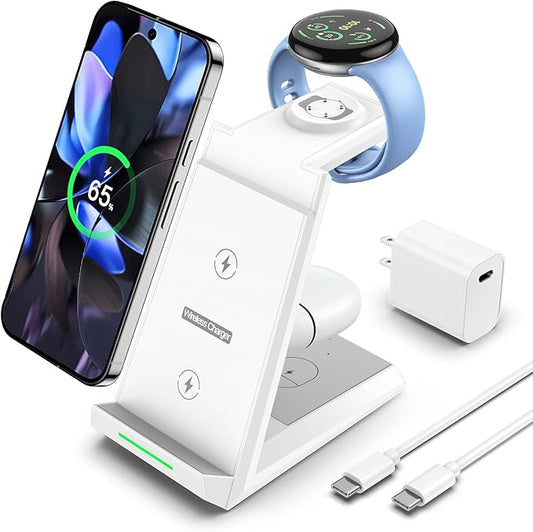 NANAMI Wireless Charger for Google - 3 in 1 Wireless Charging Station Fast Charger Stand Dock for Pixel 9/9 Pro XL/Fold/8/7,Buds Pro 2/Pro, Watch 3/2,Fitbit Versa 4/Sense 2(Not for Pixel Watch 1/4)