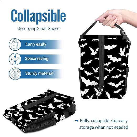 Black and White Goth Bats Car Trash Can with Lid Collapsible Reusable Waterproof Car Garage Bag,Automotive Garbage Can,Car Accessories Interior Car Organizer