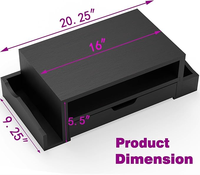 Simple Trending Wood Monitor Stand Riser with Drawer and Pen Holder, Desk Organizer for Home Office, Black