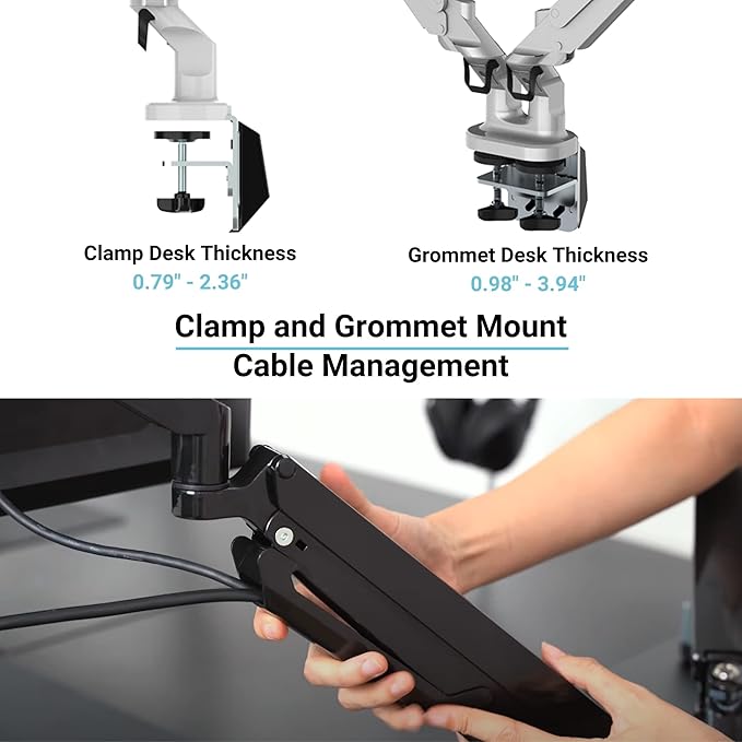 Progressive Desk Dual Monitor Arm - Gas Spring - Fits 17"-32" Monitors - 360° Rotation - Arm Holds Up to 40 lbs - VESA and Grommet Mount