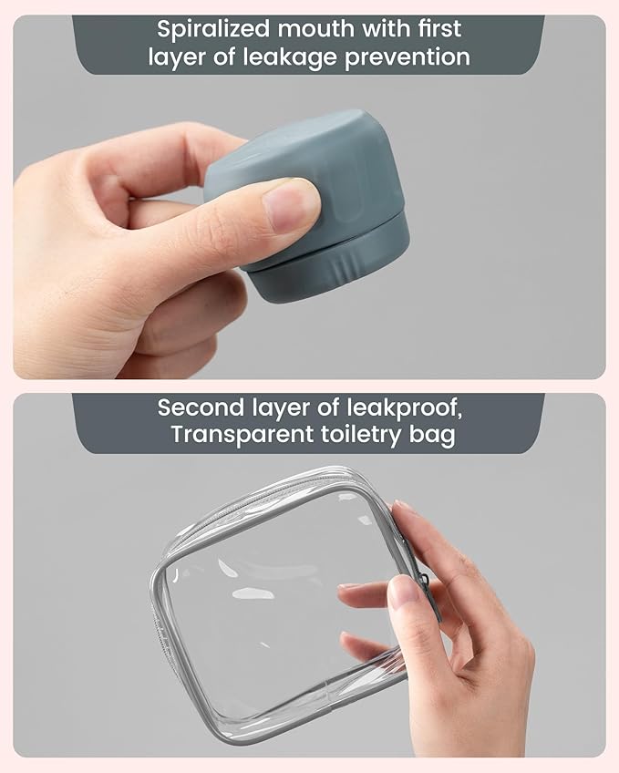 Mrsdry Travel Containers for Toiletries, TSA Approved Travel Size Toiletries 4 Pack, Refillable Containers, With Clear Bag, Leak Proof Silicone Jars, Essentials Creams Jars Carrying Small Items