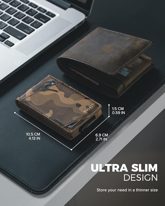 VULKIT Pop Up Wallet for Men, Credit Card Holder Minimalist Slim Bifold Wallets RFID Blocking with Gift Box Desert Camouflage