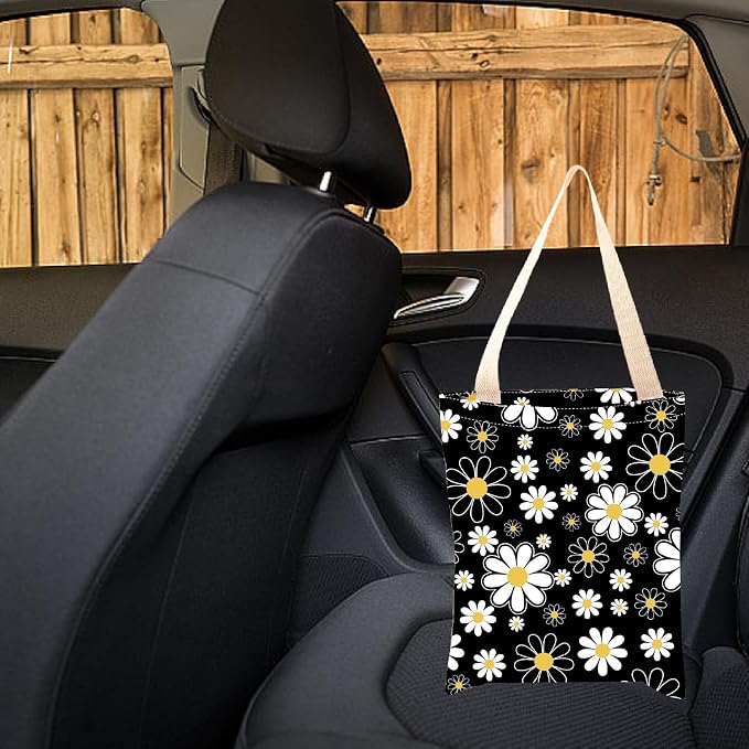 CREATCABIN Flower Car Garbage Bag Car Trash Bag Hanging Back Seat Organizer Trash Can Bin Cute Printed One-Handed Strap Garbage for Car Accessories Vehicle Travelling Camping Outdoor 11.8x9.84 Inch