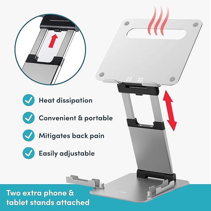 Lifelong Laptop Stand: Adjustable Height, Fits 10-17 Inch Laptops, Portable & Desk-Mounted