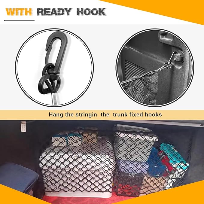 Car Cargo Net, Trunk Cargo Storage Organizer - Stretchable with Hooks, SUV & Car Interior Accessories (35.4x15.8 Inch)