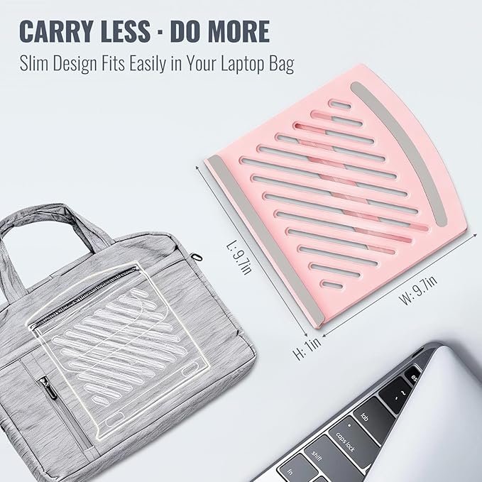 Cute Pink Laptop Stand for Desk - Adjustable Foldable Laptop Riser, Fun White Elephant for Women Coworkers, Ventilated & Sturdy with Anti-Slip Pads for MacBook, Home, Office