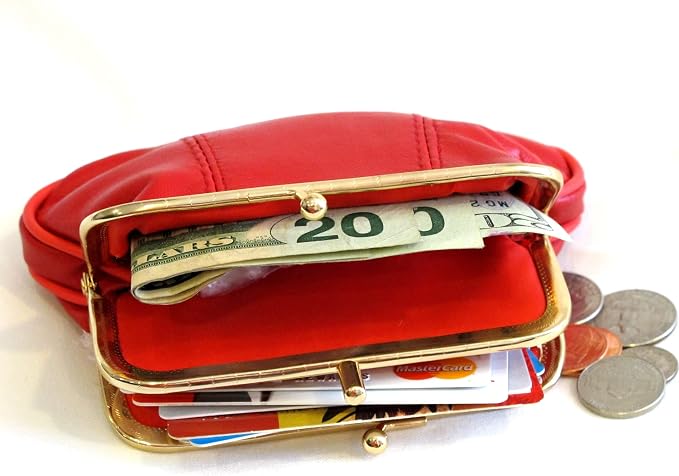 Womens Leather Mini Wallet ID Credit Cards Cash Coin Holder Case Organizer Purse with Framed & Zipper Closures - RED, (COIN03-RED)
