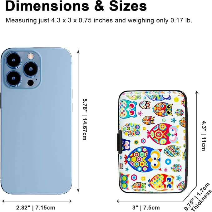 Credit Card Holder for Women Men RFID Blocking Wallet Small Business Metal Slim Mini Aluminum Hard Case (Cute Cartoon Owls)