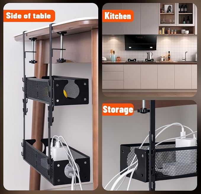 Mesh Desk Organizer and Clamp-on Swivel Pencil Drawer, Extra Sturdy C-Clamp Mount System and Easy to Install (Black)