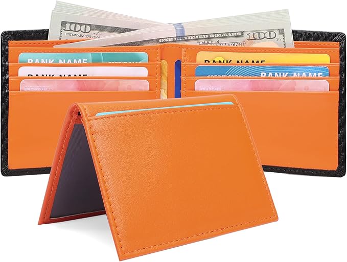 SENDEFN Slim Minimalist Men's Wallet RFID Blocking Leather Bifold Credit Card with 2 ID Window