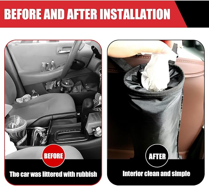 2PCS Car Trash Bag, Seat Back Hanging Car Garbage Bag, Waterproof Hanging Car Trash Can for Camping, Outdoor Traveling, Home Use & Car Storage, Washable Oxford Material