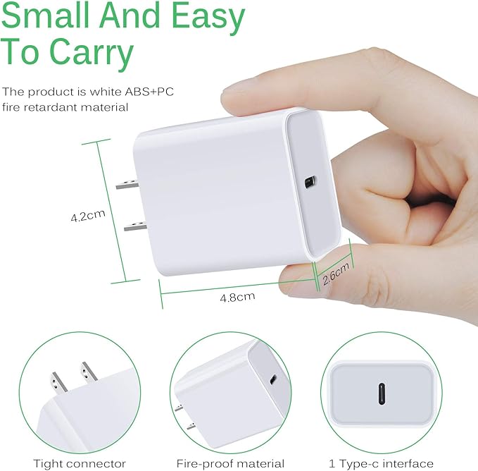 USB C Wall Charger, 18W PD 3.0 Fast Charger Plug Box Power Adapter Type C Charging Block Brick Cube for iPhone 13/SE/12 Mini/11 12 Pro/12 Pro Max/XS/XR/X/8/8 Plus,Pad Pro,Samsung Galaxy S21 S20 Ultra
