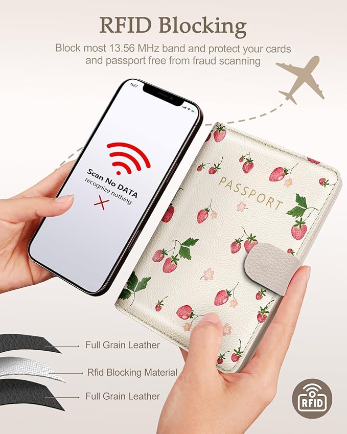 Slohif Passport Wallet Holder Cover for Travel - Women Men RFID Blocking Passport Book Protector for Boarding Pass Cards