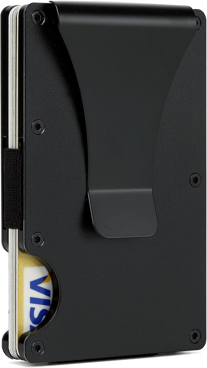 Slim Wallet for Men,RFID Blocking Minimalist Metal Wallet, Money Clip/Cash Holder, Front Pocket Aluminum Credit Card Holder, Ideal Gift for Men,Matte Black