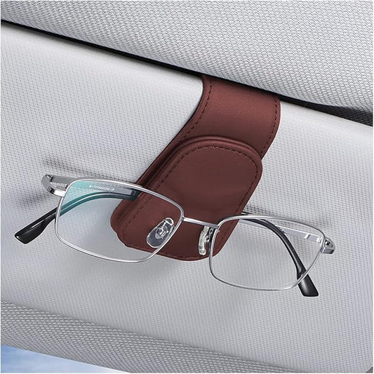 AICEL Sunglasses Holders for Car Sun Visor, Leather Eyeglasses Hanger Mounter, Magnetic Glasses Holder and Ticket Card Clip, Auto Interior Accessories Universal for SUV Pickup Truck