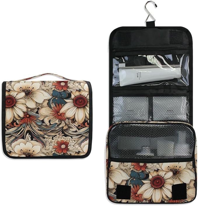 senya Hanging Travel Toiletry Bag Kit Boys Makeup Case Cosmetics Organizer for Men Women (3045 Retro Flowers)
