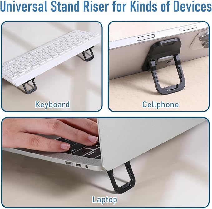 Bewudy 2 Pcs Portable Keyboard Stand, Dual Tilt Angle Adjustment, Foldable Laptop Riser, Self-Adhesive Feet for Most Keyboards (Black)
