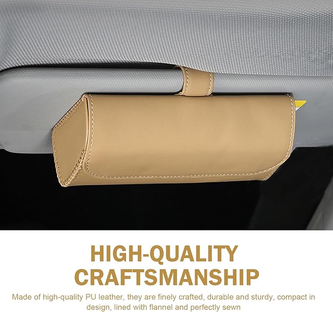 Sunglasses Holder for Car Sun Visor, PU Leather Visor Sunglasses Holder, Auto Eyeglasses Protective Storage Case, Universal Cars Sunvisor Accessories Organizer Box for Sedan, SUV, Van (Beige)