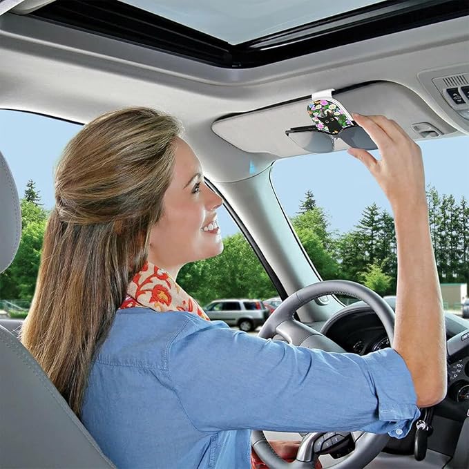 2 Pack Magnetic Leather Sunglass Holder, Universal Magnetic Car Eyeglass Hanger Clip for Different Size Eyeglasses, Car Visor Accessories (Butterfly Cat)