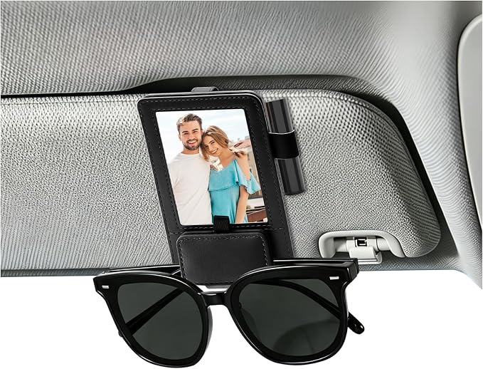 3 in 1 Sunglass & Photo Holder for Car, Car Visor Sunglasses Holder Clip, Sunglass Holder with Strong Magnetism