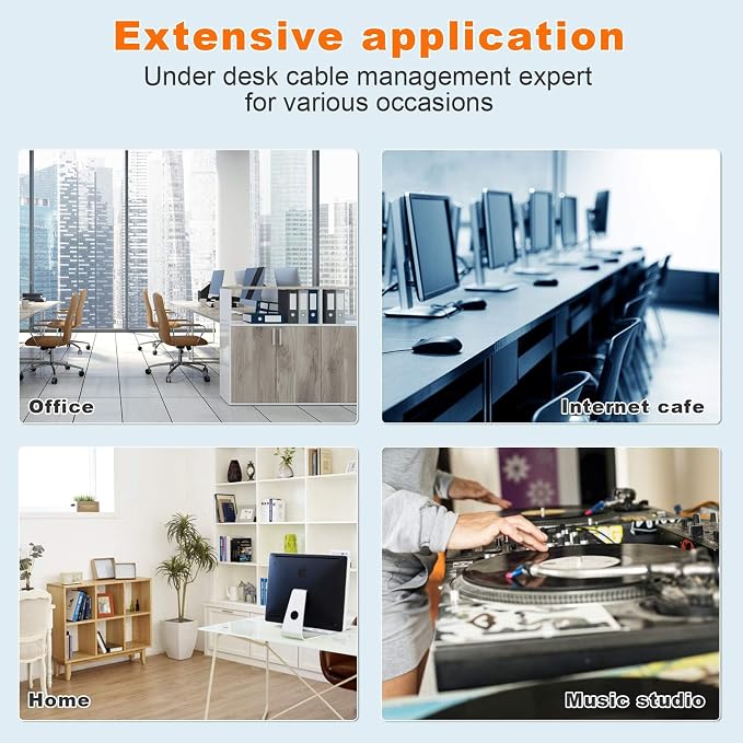 Under Desk Cable Management- 1 Pack Cord Organizer. Metal Wire Cable Management Tray for Office, Studio and Home. Super Sturdy Under Table Cable Management - White Cable Organizer