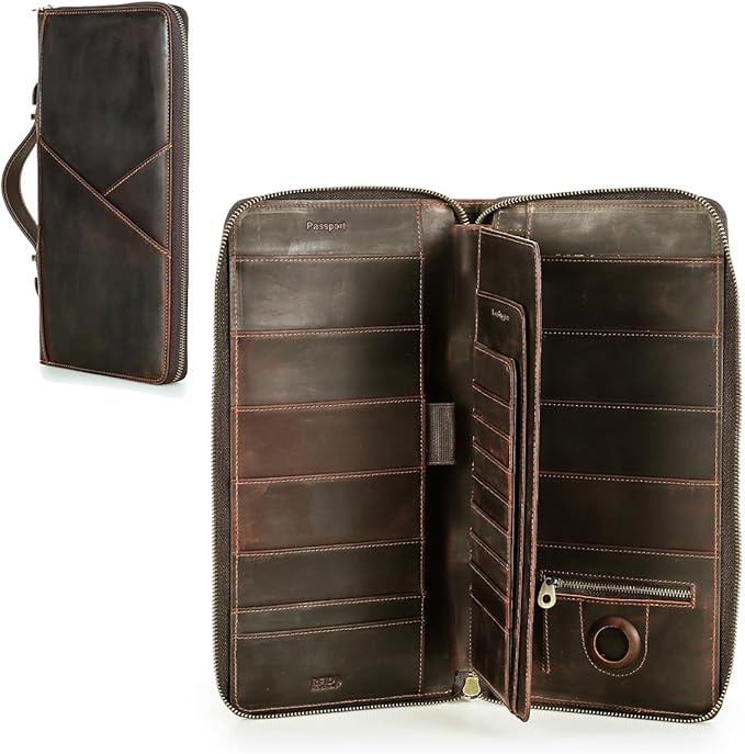 CONTACTS Family Passport Holder for 10 Full Grain Leather Compatible with Airtag Passport Holder for Family Travel Document Organizer Multiple Rfid Blocking Passport Wallet