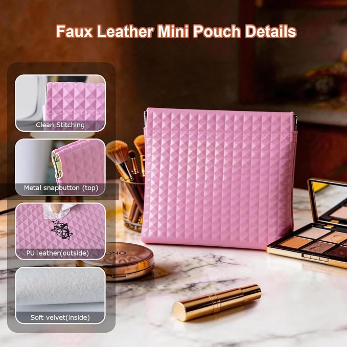 6 Pack 2 Sizes Small Makeup Pouches, Cute Snap Closure Purse Pouches, Faux Leather Coin Purse for Women, Mini Travel Organizer for Cosmetics Sunglasses Cash Cards Lip Gloss Lipstick.