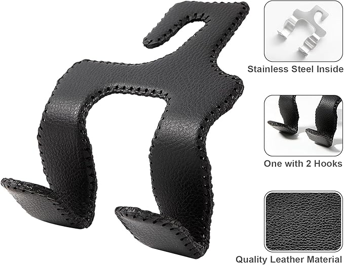 AMVOYOA 【2021 Upgraded】 Car Purse Hook, 2 in 1 Car Seat Headrest Hooks Durable Hanger Storage Holder Leather Organizer for Hanging Grocery Bags, 1 Pack, Black