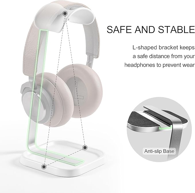 Headphone Stand, Curved Headset Stand with Storage Tray, Gaming Headset Holder for AirPods Max, AirPods Max 2, AirPods, AirPods Pro, Beats, Bose, Sony and More (White)